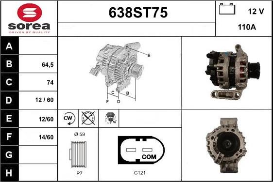 STARTCAR 638ST75 - Alternateur cwaw.fr