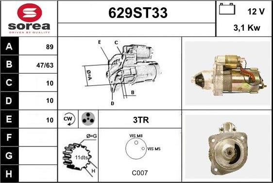 STARTCAR 629ST33 - Démarreur cwaw.fr