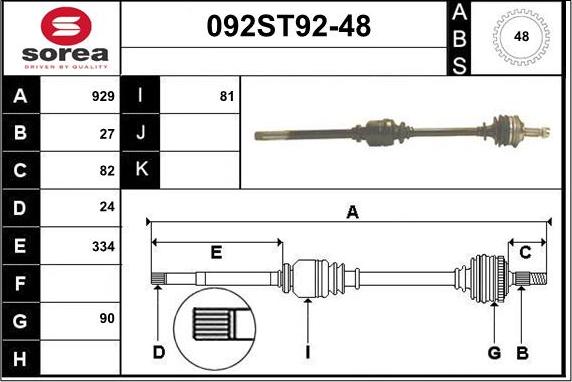 STARTCAR 092ST92-48 - Arbre de transmission cwaw.fr