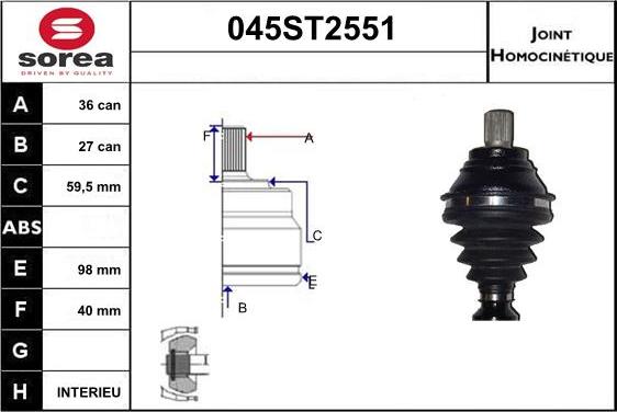 STARTCAR 045ST2551 - Jeu de joints, arbre de transmission cwaw.fr