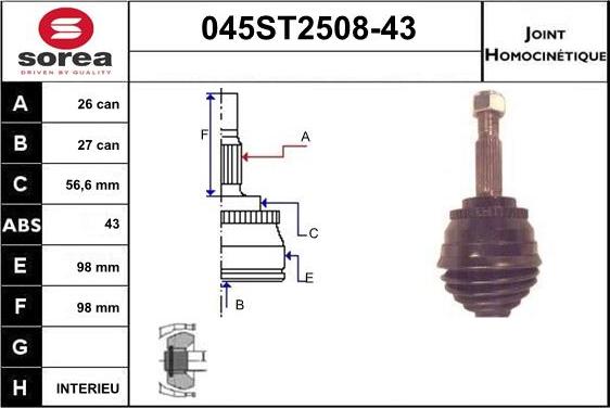 STARTCAR 045ST2508-43 - Jeu de joints, arbre de transmission cwaw.fr