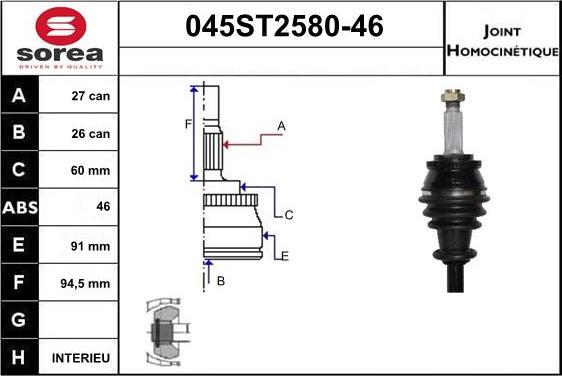 STARTCAR 045ST2580-46 - Jeu de joints, arbre de transmission cwaw.fr