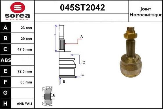 STARTCAR 045ST2042 - Jeu de joints, arbre de transmission cwaw.fr