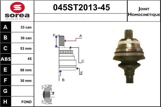 STARTCAR 045ST2013-45 - Jeu de joints, arbre de transmission cwaw.fr