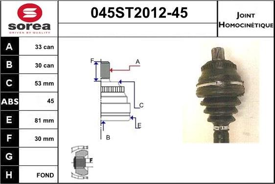 STARTCAR 045ST2012-45 - Jeu de joints, arbre de transmission cwaw.fr