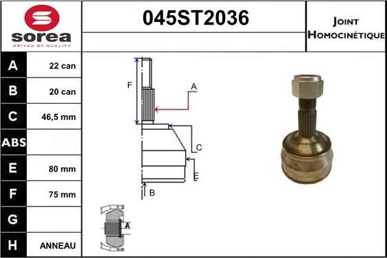 STARTCAR 045ST2036 - Jeu de joints, arbre de transmission cwaw.fr