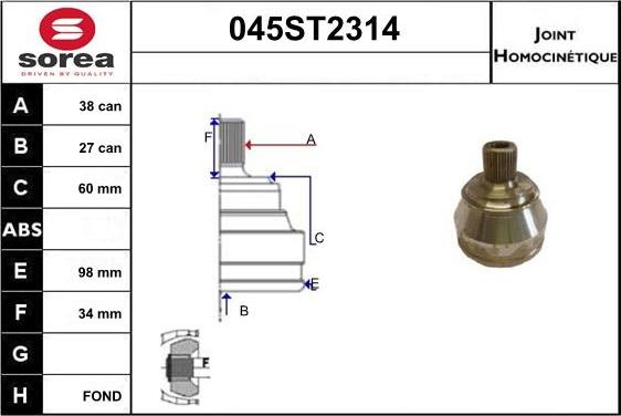 STARTCAR 045ST2314 - Jeu de joints, arbre de transmission cwaw.fr