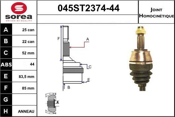 STARTCAR 045ST2374-44 - Jeu de joints, arbre de transmission cwaw.fr