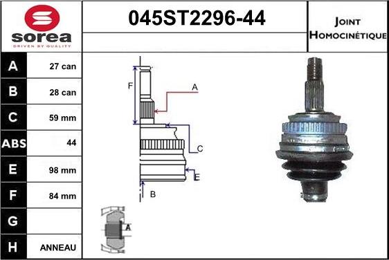 STARTCAR 045ST2296-44 - Jeu de joints, arbre de transmission cwaw.fr