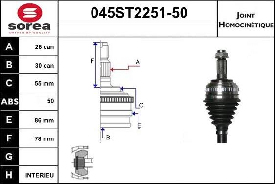 STARTCAR 045ST2251-50 - Jeu de joints, arbre de transmission cwaw.fr