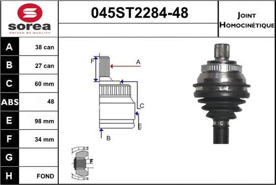 STARTCAR 045ST2284-48 - Jeu de joints, arbre de transmission cwaw.fr