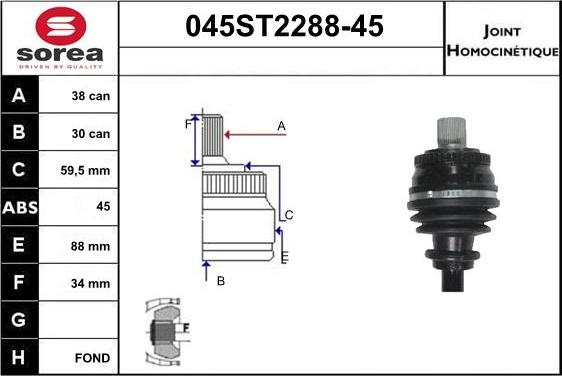 STARTCAR 045ST2288-45 - Jeu de joints, arbre de transmission cwaw.fr