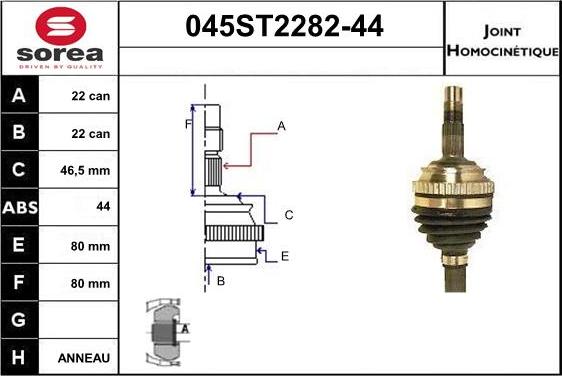 STARTCAR 045ST2282-44 - Jeu de joints, arbre de transmission cwaw.fr