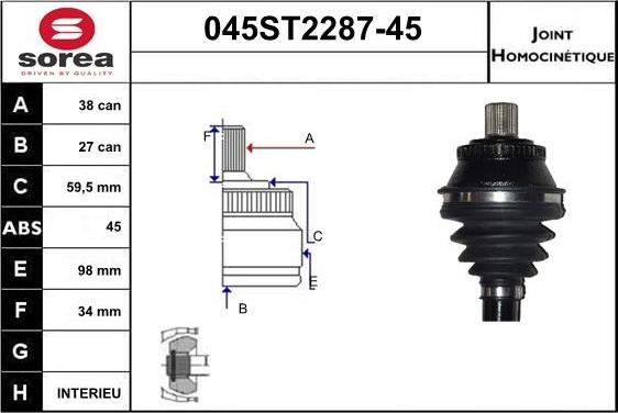 STARTCAR 045ST2287-45 - Jeu de joints, arbre de transmission cwaw.fr