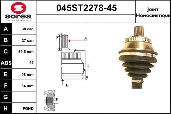 STARTCAR 045ST2278-45 - Jeu de joints, arbre de transmission cwaw.fr