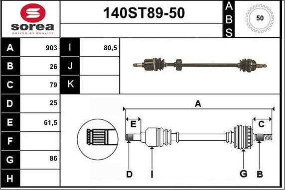 STARTCAR 140ST89-50 - Arbre de transmission cwaw.fr