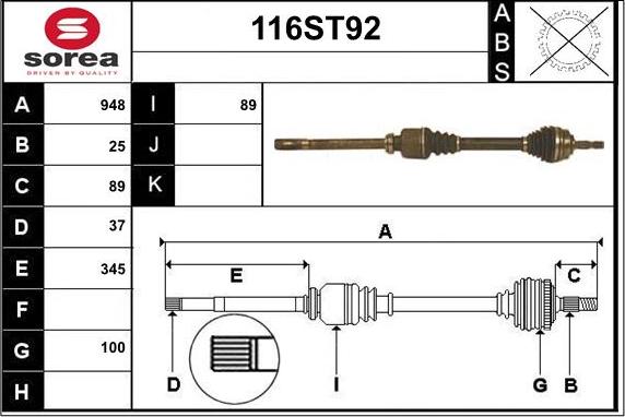 STARTCAR 116ST92 - Arbre de transmission cwaw.fr