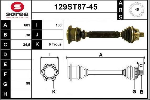 STARTCAR 129ST87-45 - Arbre de transmission cwaw.fr