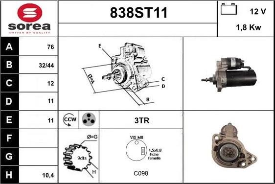 STARTCAR 838ST11 - Démarreur cwaw.fr