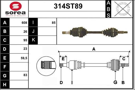 STARTCAR 314ST89 - Arbre de transmission cwaw.fr