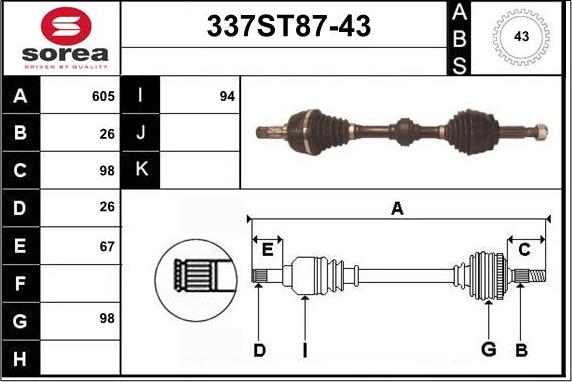 STARTCAR 337ST87-43 - Arbre de transmission cwaw.fr