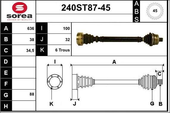 STARTCAR 240ST87-45 - Arbre de transmission cwaw.fr