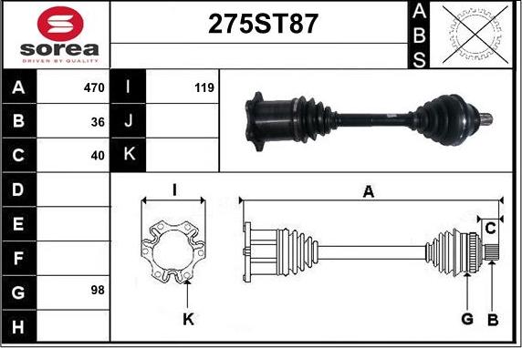 STARTCAR 275ST87 - Arbre de transmission cwaw.fr