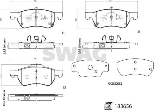 Swag 33 10 9108 - Kit de plaquettes de frein, frein à disque cwaw.fr