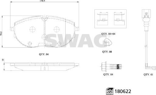 Swag 33 10 7793 - Kit de plaquettes de frein, frein à disque cwaw.fr