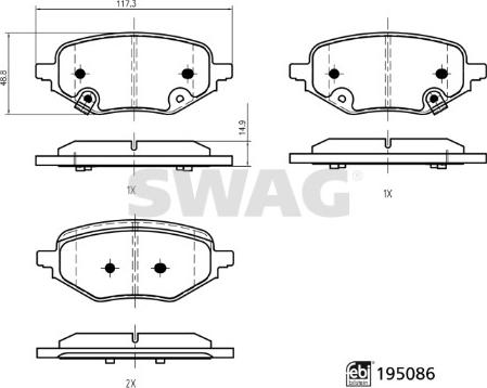 Swag 33 11 1861 - Kit de plaquettes de frein, frein à disque cwaw.fr