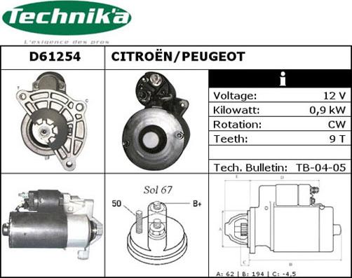 Technika D61254 - Démarreur cwaw.fr