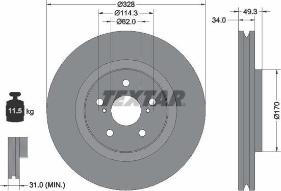 Textar 92349505 - Disque de frein cwaw.fr