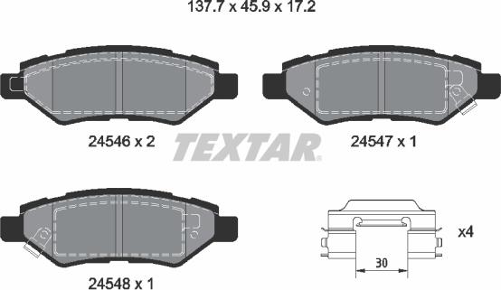 Textar 2454601 - Kit de plaquettes de frein, frein à disque cwaw.fr