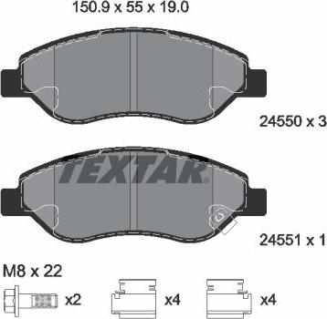 Textar 2455001 - Kit de plaquettes de frein, frein à disque cwaw.fr