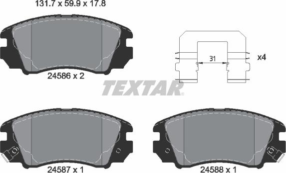 Textar 2458601 - Kit de plaquettes de frein, frein à disque cwaw.fr