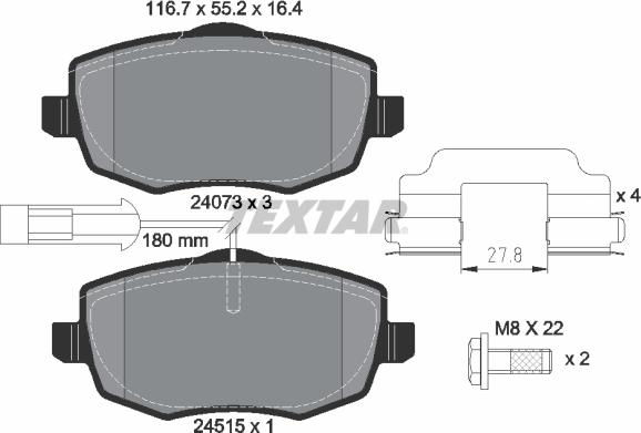 Textar 2407304 - Kit de plaquettes de frein, frein à disque cwaw.fr