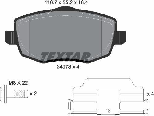 Textar 2407302 - Kit de plaquettes de frein, frein à disque cwaw.fr