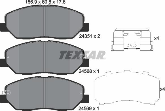 Textar 2435101 - Kit de plaquettes de frein, frein à disque cwaw.fr