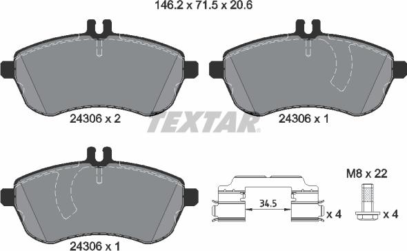 Textar 2430601 - Kit de plaquettes de frein, frein à disque cwaw.fr