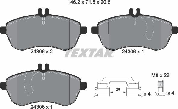 Textar 2430602 - Kit de plaquettes de frein, frein à disque cwaw.fr