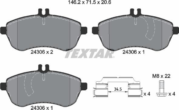 Textar 2430681 - Kit de plaquettes de frein, frein à disque cwaw.fr