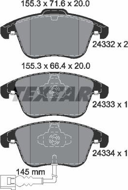 Textar 2433301 - Kit de plaquettes de frein, frein à disque cwaw.fr