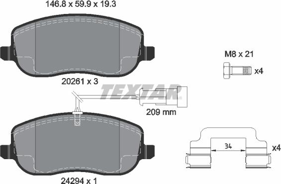 Textar 2429401 - Kit de plaquettes de frein, frein à disque cwaw.fr