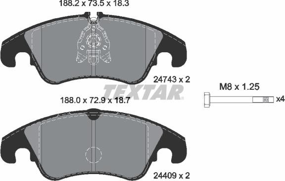 Textar 2474302 - Kit de plaquettes de frein, frein à disque cwaw.fr