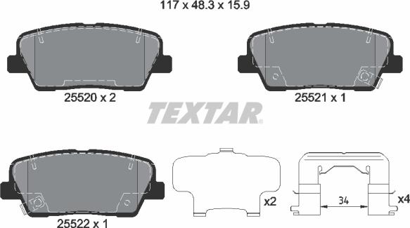 Textar 2552003 - Kit de plaquettes de frein, frein à disque cwaw.fr