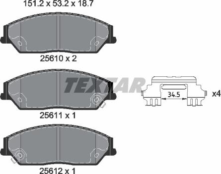 Textar 2561001 - Kit de plaquettes de frein, frein à disque cwaw.fr