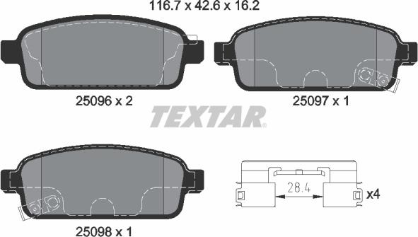 Textar 2509606 - Kit de plaquettes de frein, frein à disque cwaw.fr