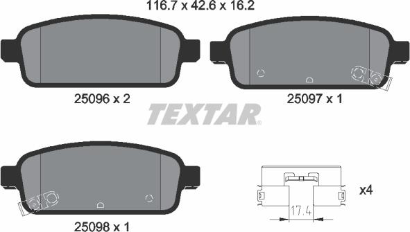 Textar 2509601 - Kit de plaquettes de frein, frein à disque cwaw.fr