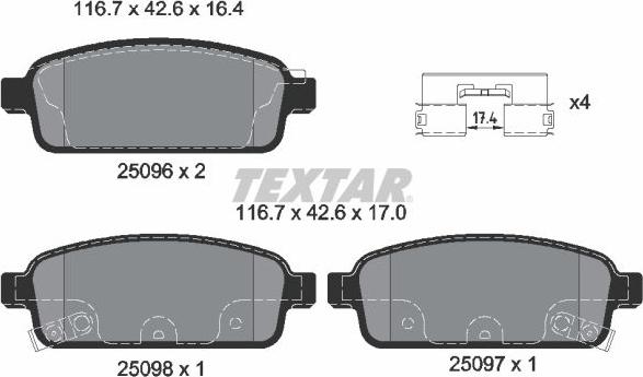 Textar 2509602 - Kit de plaquettes de frein, frein à disque cwaw.fr