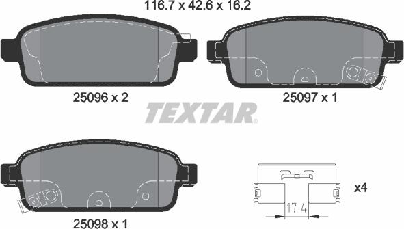 Textar 2509681 - Kit de plaquettes de frein, frein à disque cwaw.fr